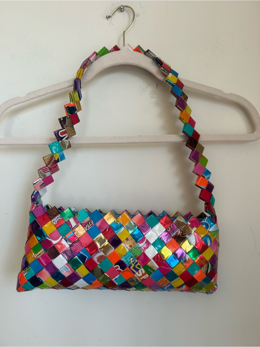 Multicolor Woven Shoulder Bag - Recycled Patchwork Style